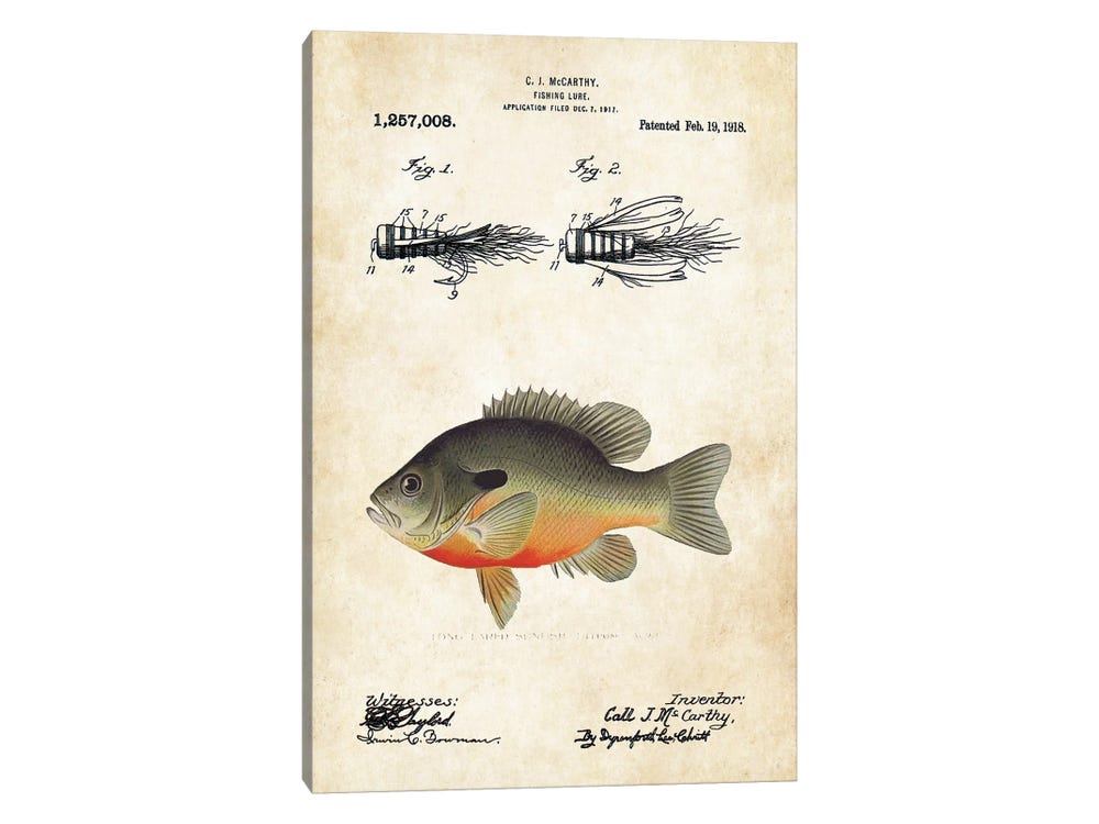 Bluegill Sunfish Fishing Lure by Patent77 Fine Art Paper Poster ( Sports > Fishing art) - 24x16x.25