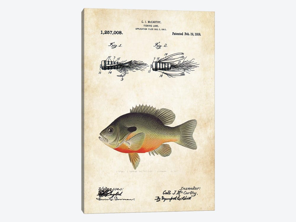 Bluegill Sunfish Fishing Lure by Patent77 1-piece Canvas Art Print
