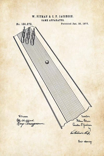 Bowling Alley by Patent77 framed canvas print