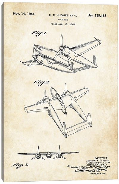 Howard Hughes Airplane Canvas Art Print - Patent77