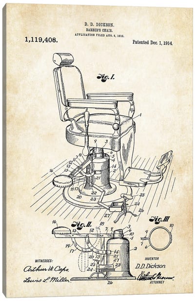 Barber's Chair Canvas Art Print - Patent77