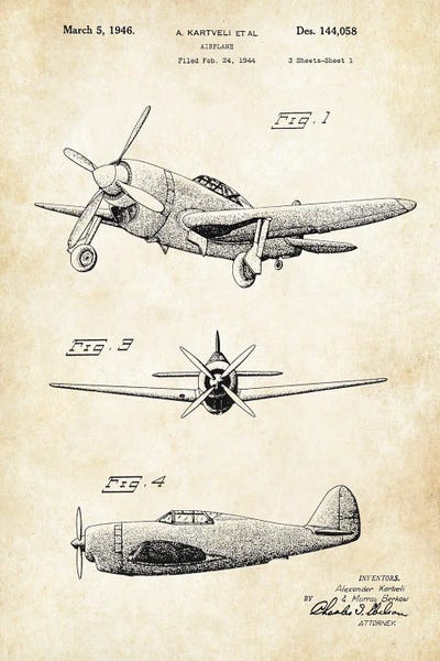 Vintage Airplane by Patent77 framed canvas print