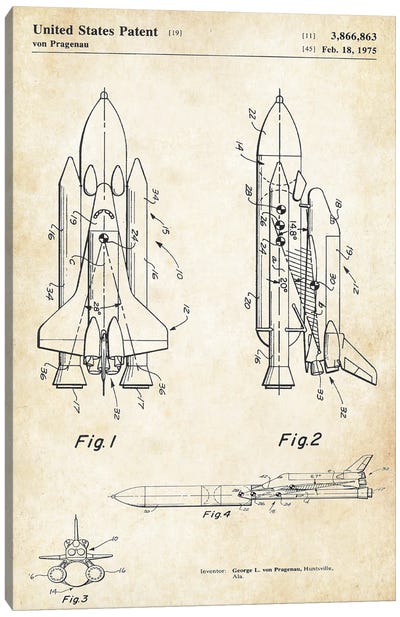 Space Shuttle Canvas Art Print - Patent77