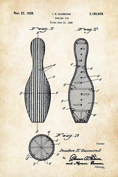Bowling Pin by Patent77 framed canvas print