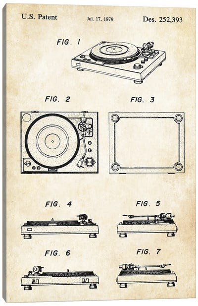 Record Player Canvas Art Print - Patent77