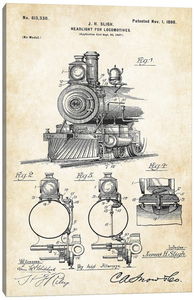 Locomotive Canvas Art Print - Patent77