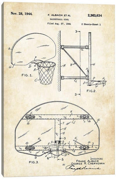 Basketball Hoop Canvas Art Print - Patent77