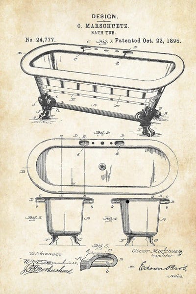 Bath Tub by Patent77 canvas print