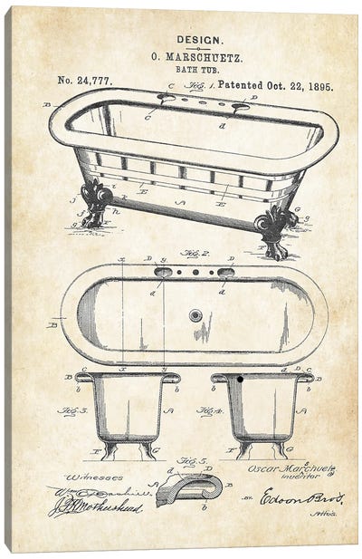 Bath Tub Canvas Art Print - Patent77