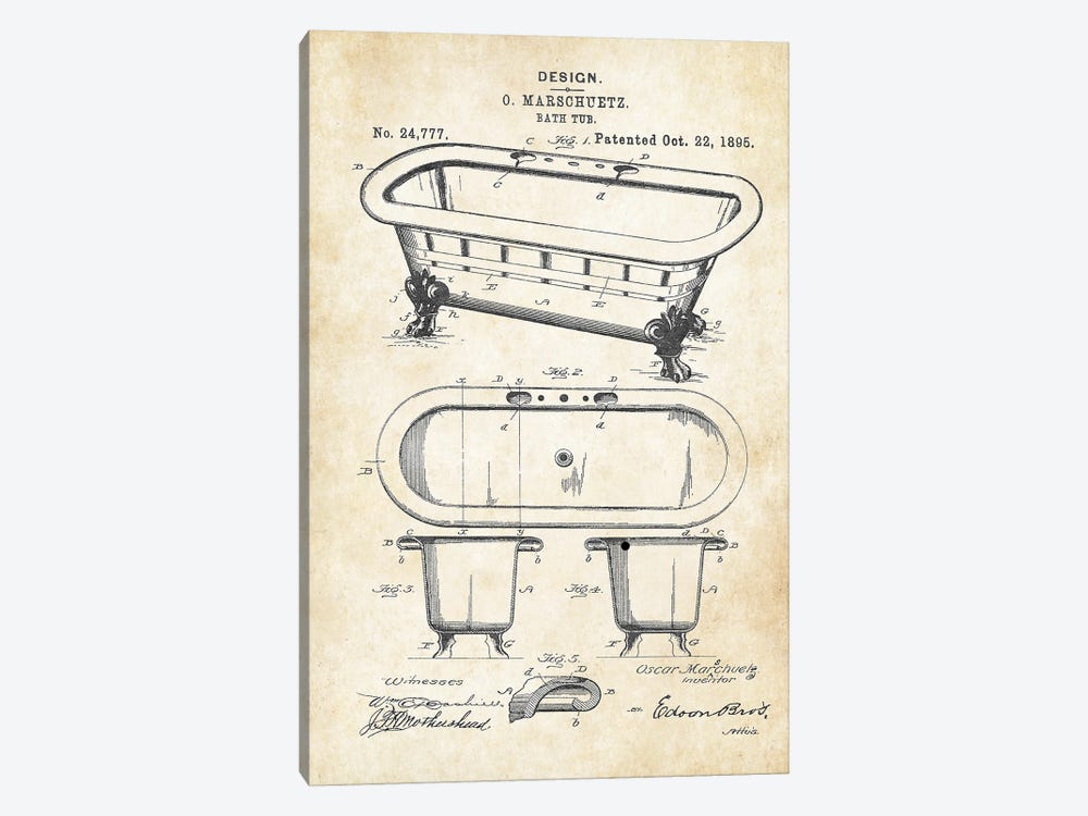 Bath Tub by Patent77 1-piece Canvas Art Print