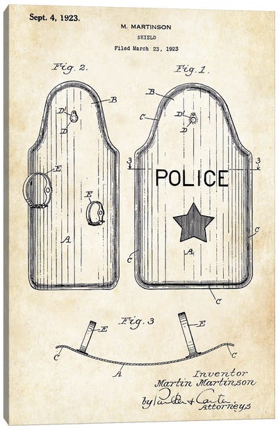 Police Shield Canvas Art Print - Patent77