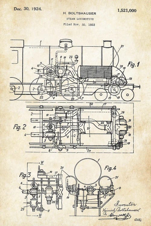 Steam Locomotive by Patent77 wall art