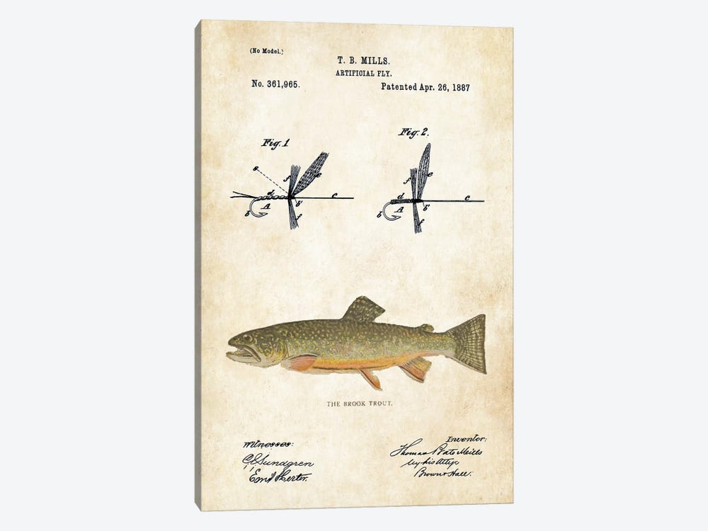 Brook Trout Fishing Lure by Patent77 1-piece Canvas Artwork