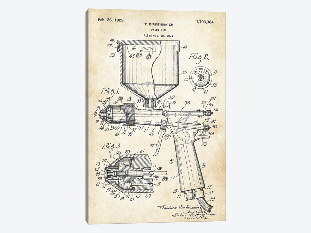 Paint Gun by Patent77 1-piece Canvas Wall Art