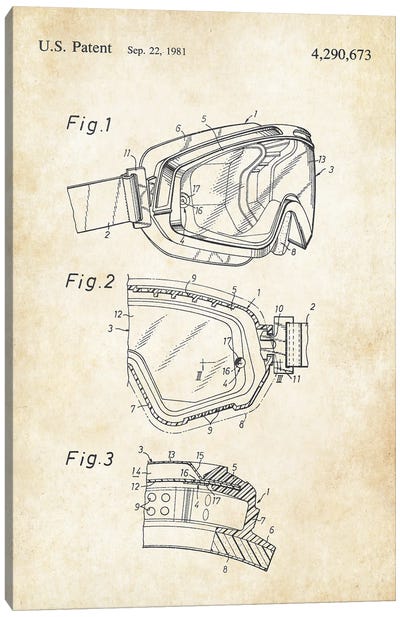 Ski Goggles Canvas Art Print - Patent77