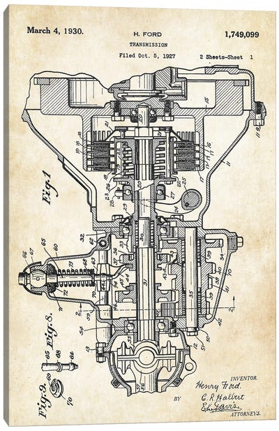Ford Transmission Canvas Art Print - Patent77