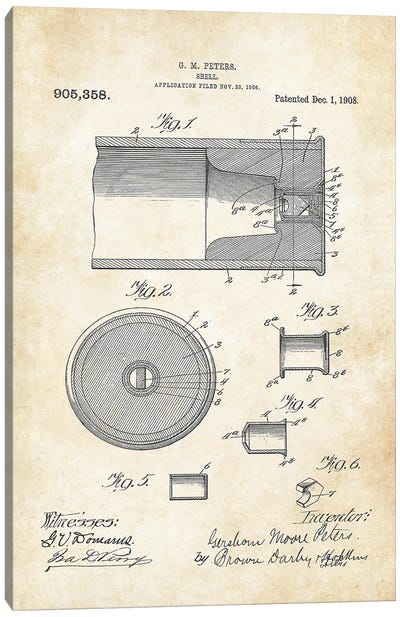 Shotgun Shell Canvas Art Print - Patent77