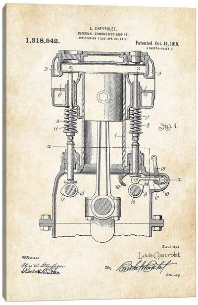 Chevrolet Engine Canvas Art Print - Patent77