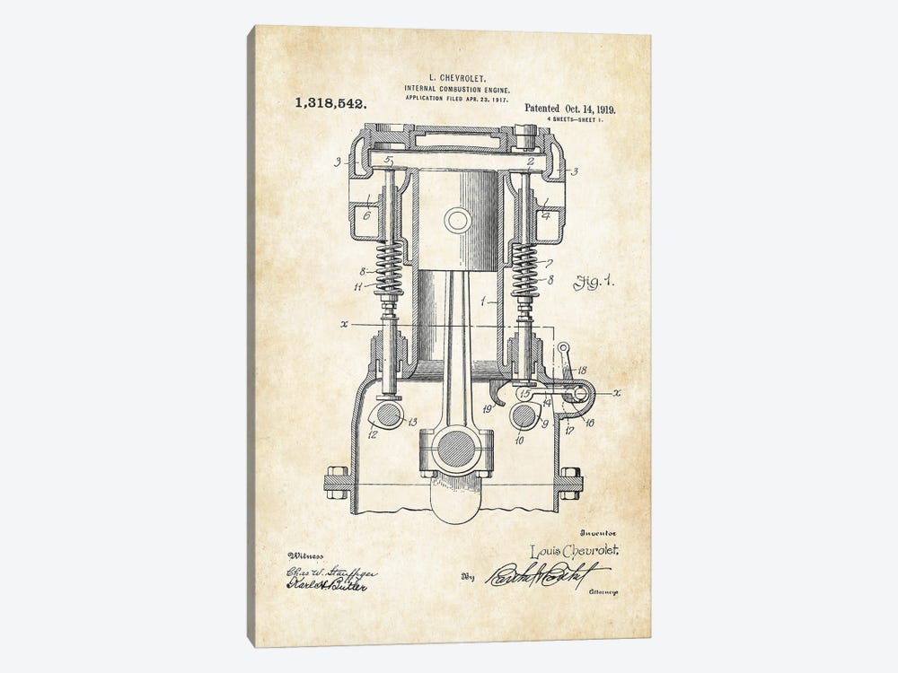 Chevrolet Engine by Patent77 1-piece Canvas Art Print