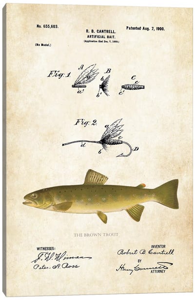 Brown Trout Fishing Lure Canvas Art Print - Patent77
