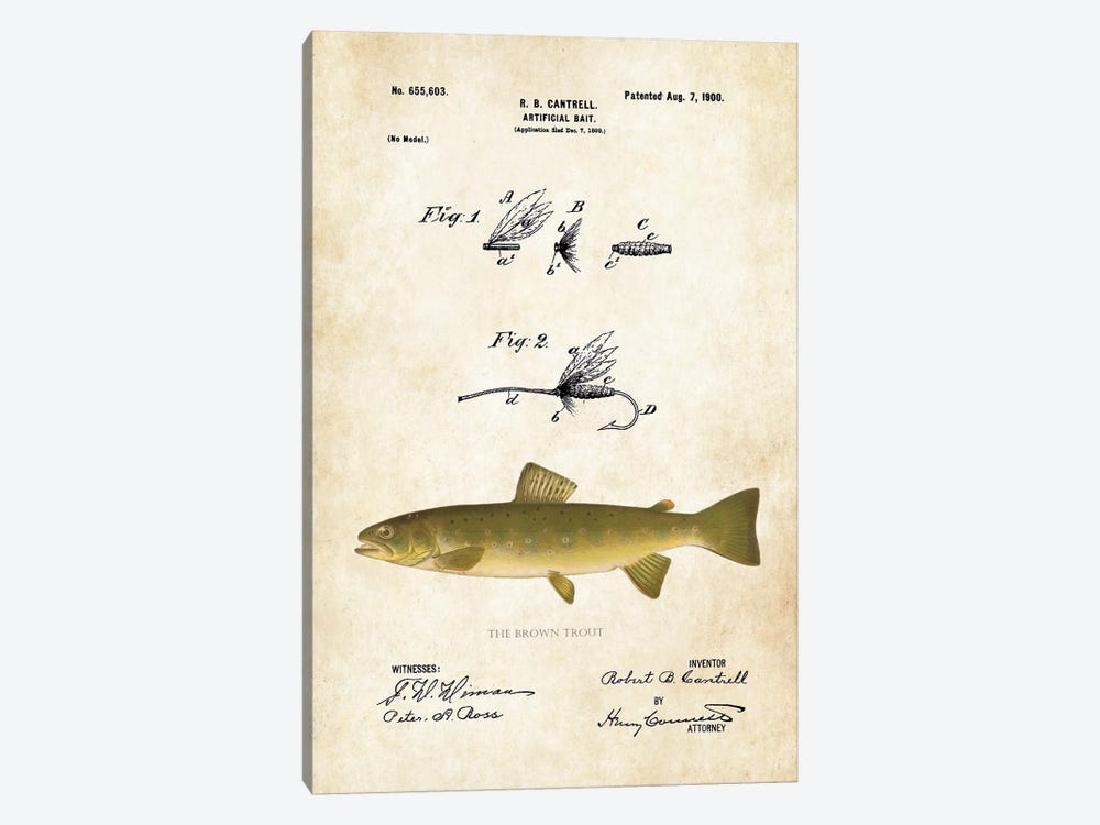 Brown Trout Fishing Lure by Patent77 1-piece Art Print