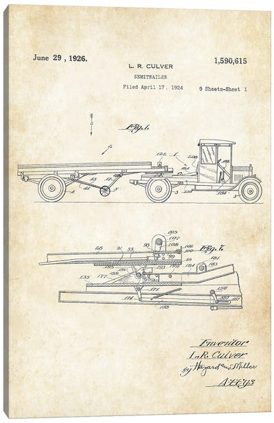 Semi Trailer Truck Canvas Art Print - Patent77