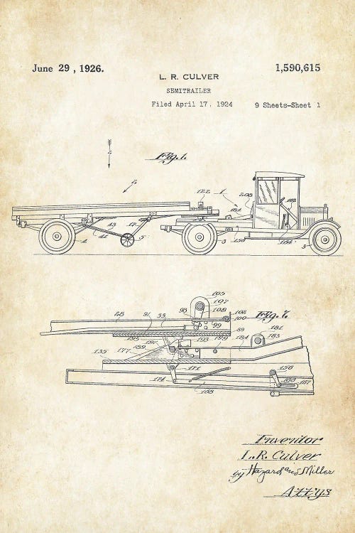 Semi Trailer Truck by Patent77 wall art