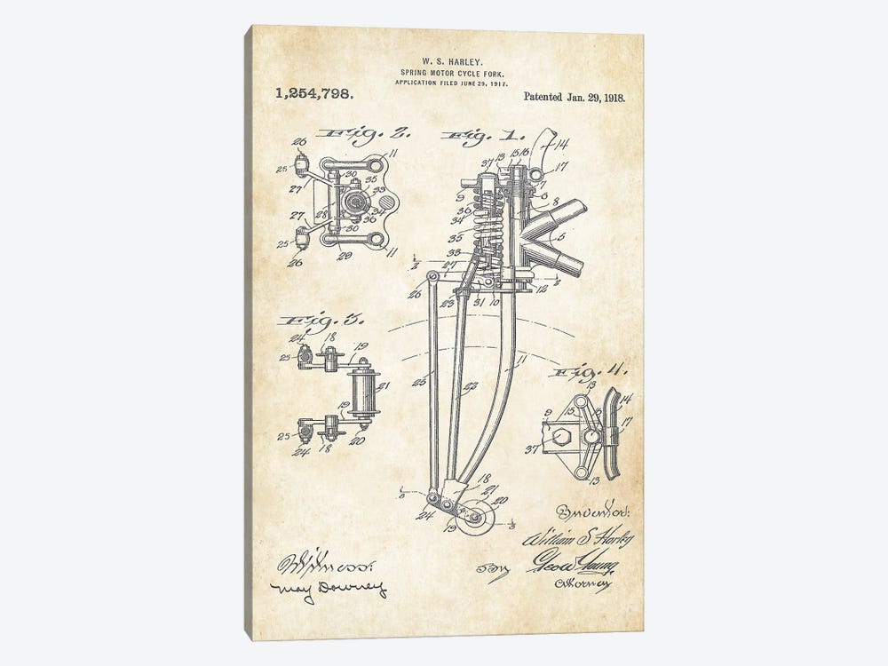 Harley Davidson Spring Fork by Patent77 1-piece Canvas Art Print