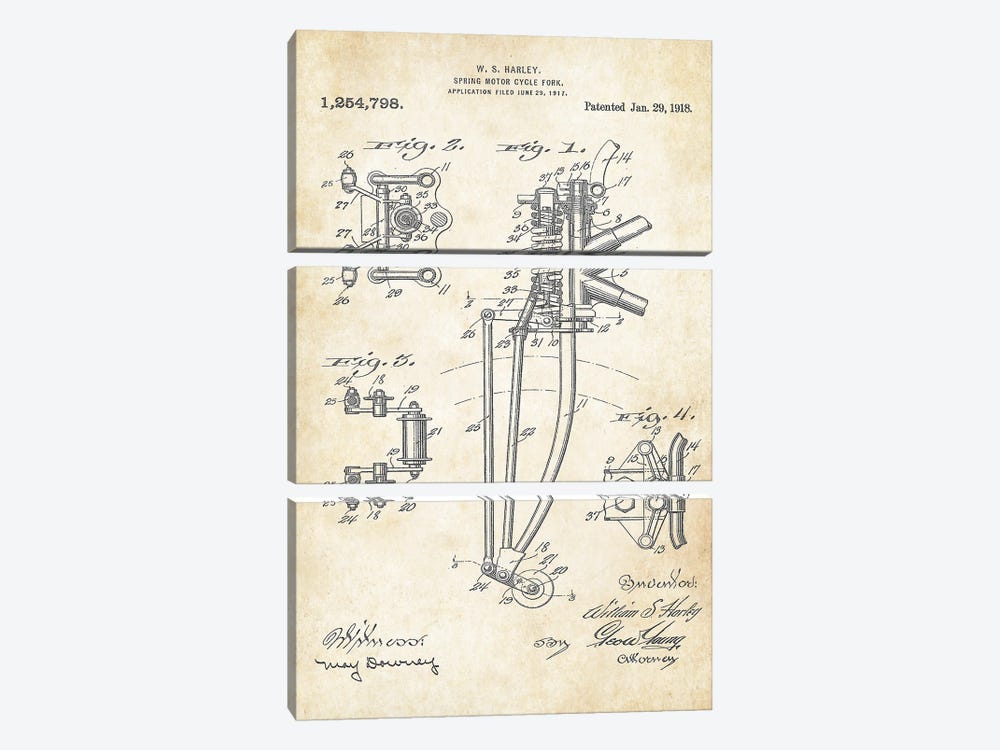Harley Davidson Spring Fork by Patent77 3-piece Canvas Print