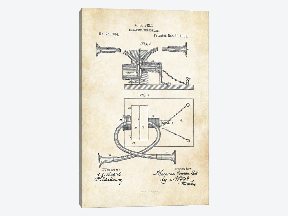 Alexander Graham Bell Phone by Patent77 1-piece Canvas Print