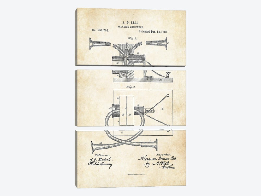 Alexander Graham Bell Phone by Patent77 3-piece Art Print