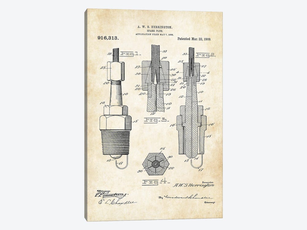 Spark Plug by Patent77 1-piece Canvas Print