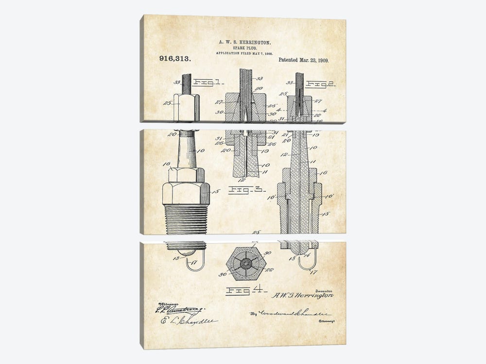 Spark Plug by Patent77 3-piece Canvas Print