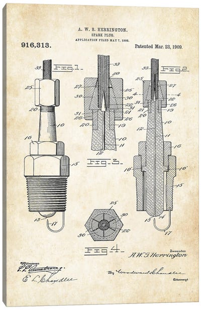 Spark Plug Canvas Art Print - Patent77