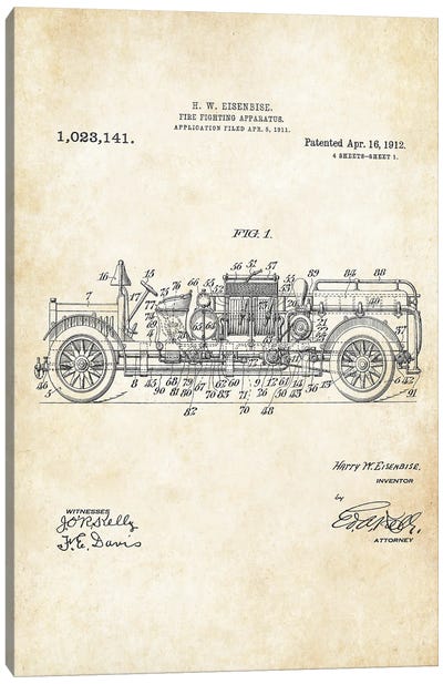 Fire truck Canvas Art Print - Patent77