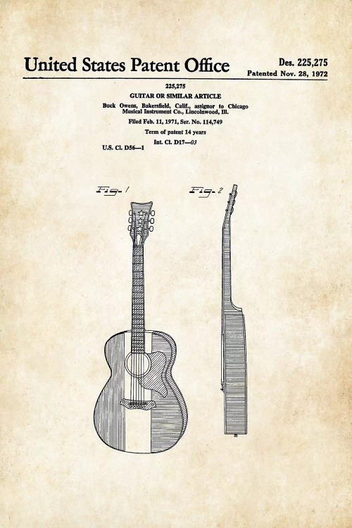 Buck Owens Acoustic Guitar by Patent77 wall art