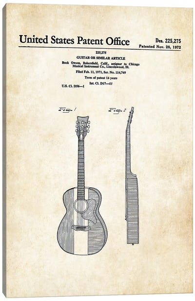 Buck Owens Acoustic Guitar Canvas Art Print - Music Blueprints