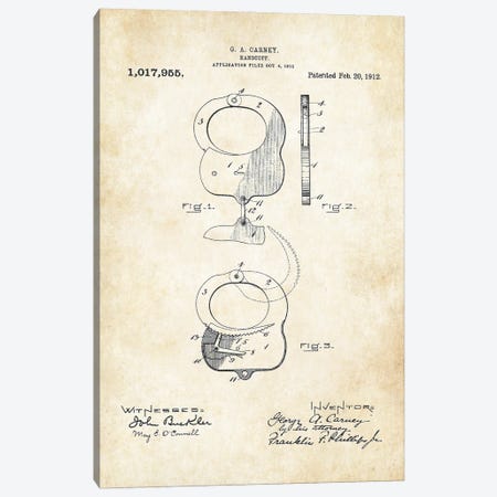 Handcuffs 1912 Canvas Print #PTN481} by Patent77 Art Print