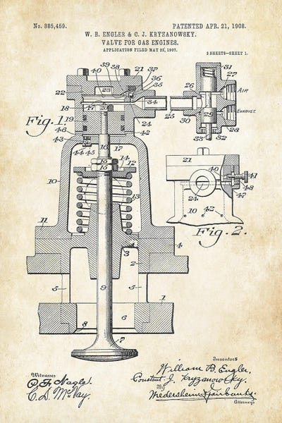 Gas Engine Valve by Patent77 acrylic art print