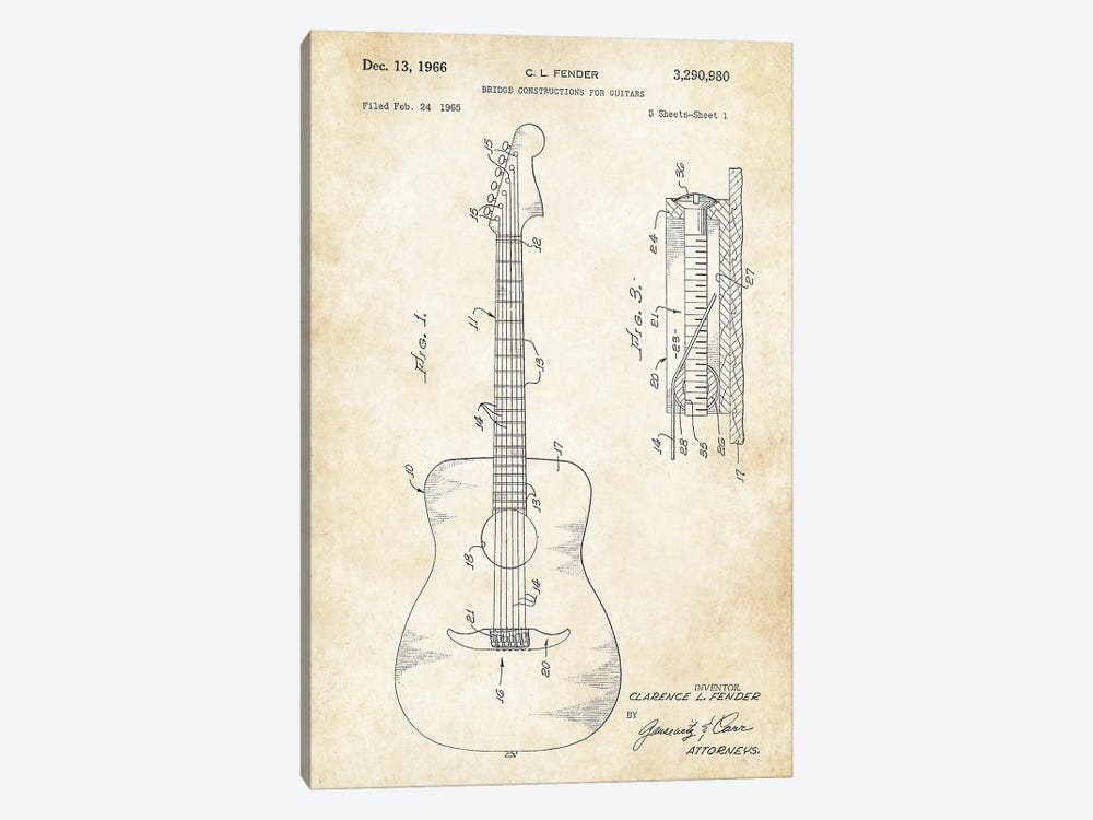 Acoustic Guitar by Patent77 1-piece Canvas Artwork