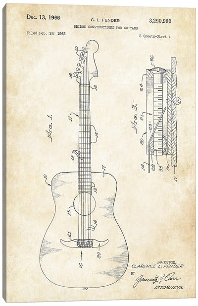 Acoustic Guitar Canvas Art Print - Patent77