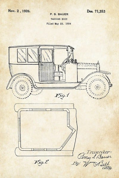 Taxi Car by Patent77 framed canvas print