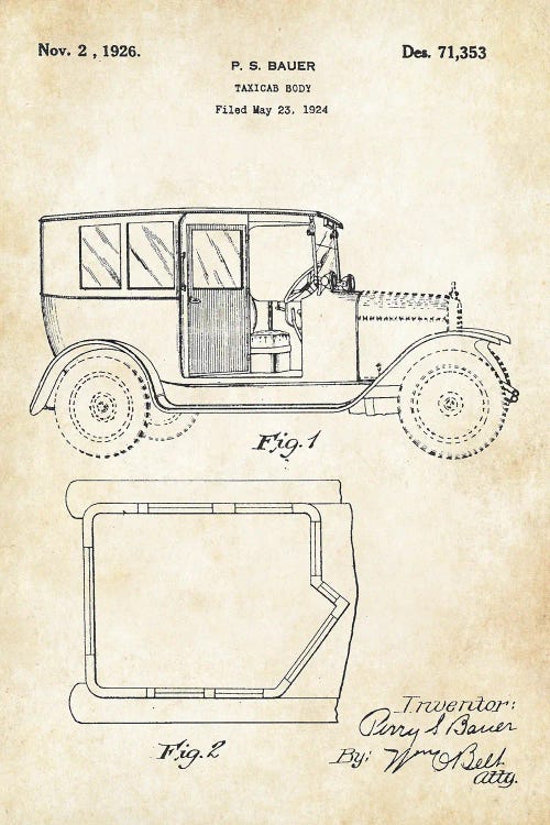 Taxi Car by Patent77 wall art