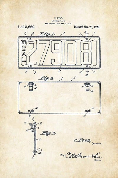 Automobile Blueprints: California License Plate (1922) by Patent77