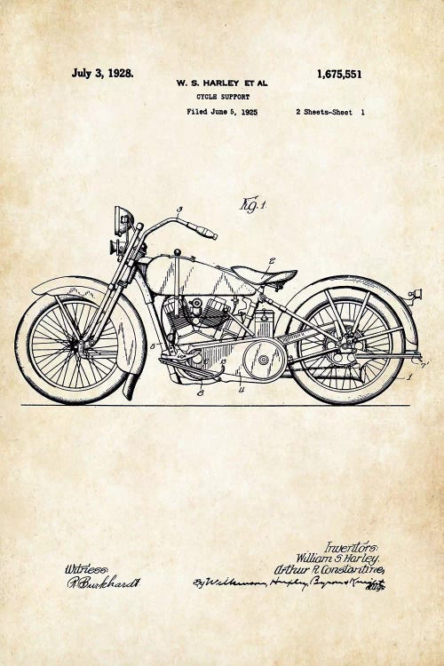 1928 Harley Davidson Motorcycle by Patent77 wall art