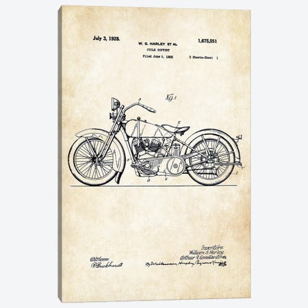 1928 Harley Davidson Motorcycle Canvas Print #PTN4} by Patent77 Canvas Art Print