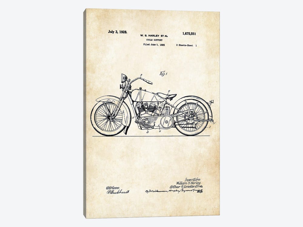 1928 Harley Davidson Motorcycle by Patent77 1-piece Canvas Print