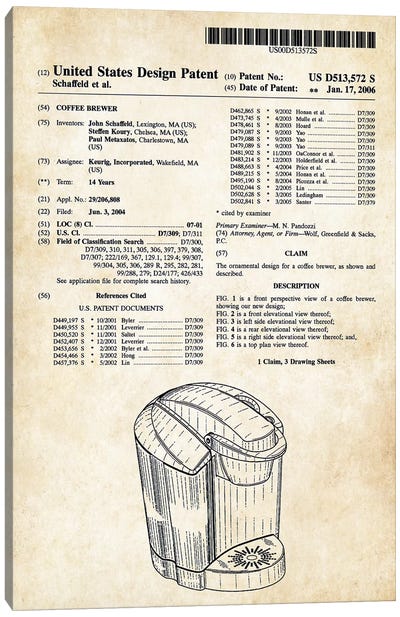 Coffee Machine Canvas Art Print - Patent77