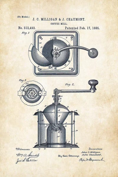 Coffee Mill by Patent77 framed canvas print