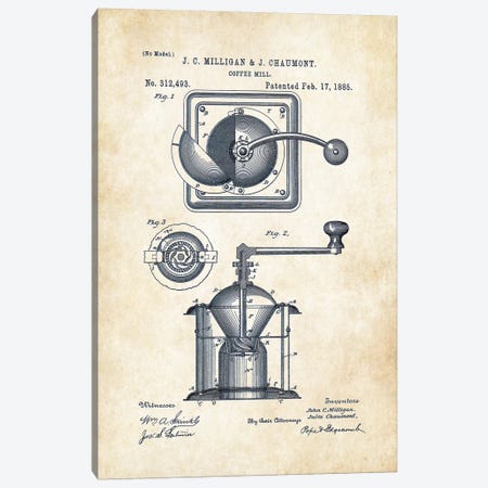 Coffee Mill Canvas Print #PTN59} by Patent77 Canvas Art